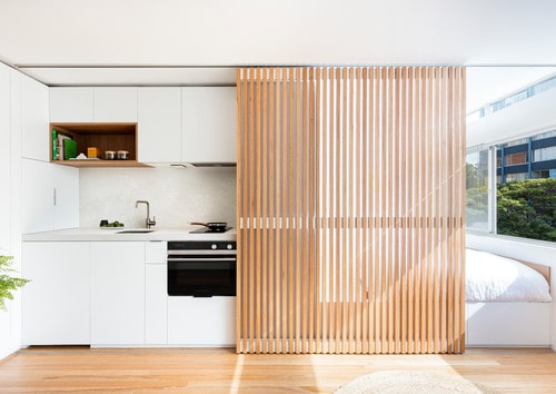 A customised wooden sliding door as a divider