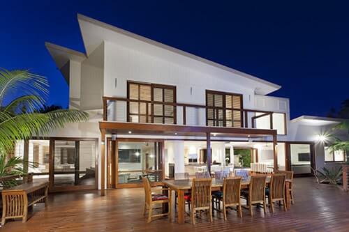 A beautiful house with a deck and polished wooden flooring in Sunshine Coast